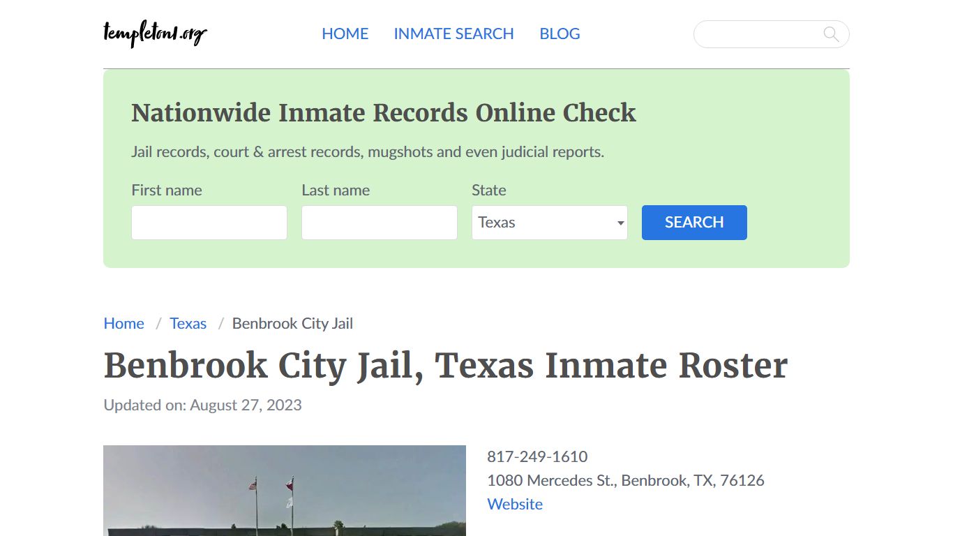 Benbrook City Jail, Texas Inmate Booking - Templeton